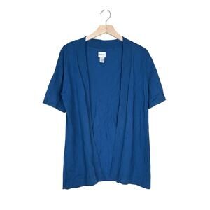 Chico's Women's Short Sleeve Open Front Cardigan Sweater in Blue
